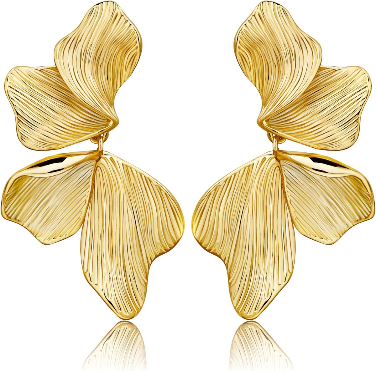 Gold Statement Earrings for Women 18K Gold Plated Sectored Flower Leaf Shell Angel Wing Earring Large Stud Earrings Hypoallergenic Stud