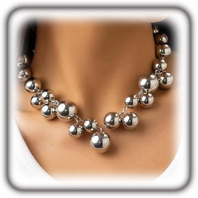 Chunky Pearls Statement Choker Necklace for Women,14K Gold Large Beaded Punk Ball Cluster Collar Necklace Party Dainty Jewelry Gift