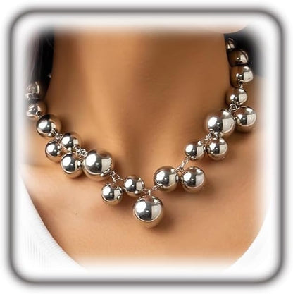 Chunky Pearls Statement Choker Necklace for Women,14K Gold Large Beaded Punk Ball Cluster Collar Necklace Party Dainty Jewelry Gift