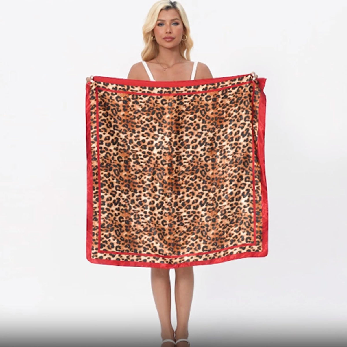 Leopard Print Head Scarf for Women like Silk Satin Scarf for Hair Wrapping at Night Bandana Square Scarf 35 Inches