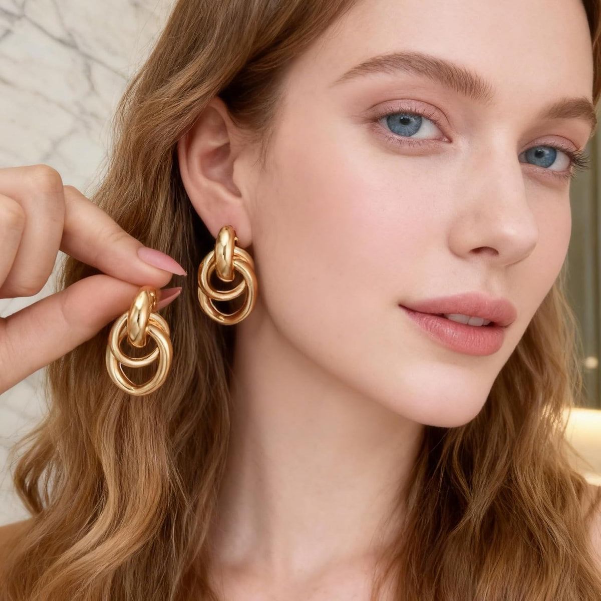 6 Pairs Chunky Gold Earrings for Women Gold Plated Knot Earrings Trendy Statement Drop Dangle Teardrop Lightweight Hypoallergenic Fashion Accessories Jewelry Set Gifts for Women