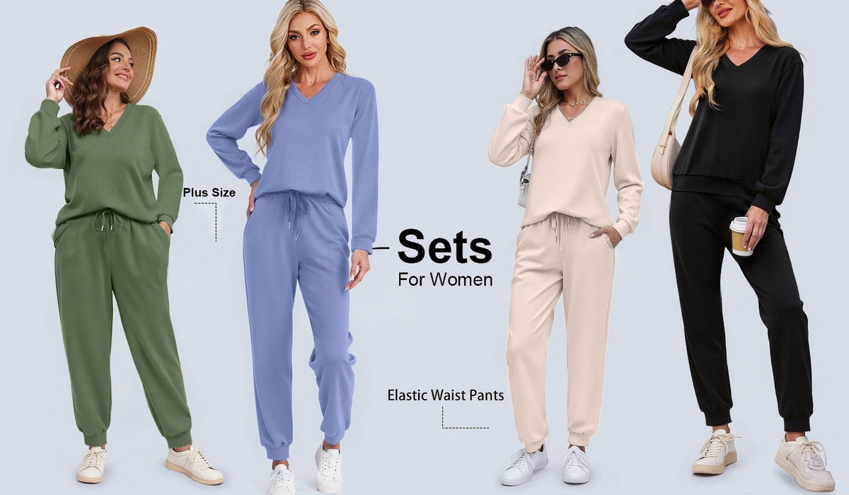 Two Piece Sets for Women Fall Outfits Fashion Lounge Sets V Neck Tops and Jogger Pants Tracksuit Vacation Travel Outfits