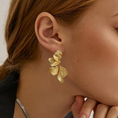 Gold Statement Earrings for Women 18K Gold Plated Sectored Flower Leaf Shell Angel Wing Earring Large Stud Earrings Hypoallergenic Stud