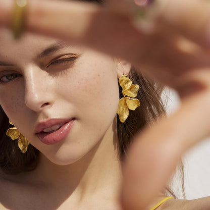 Gold Statement Earrings for Women 18K Gold Plated Sectored Flower Leaf Shell Angel Wing Earring Large Stud Earrings Hypoallergenic Stud