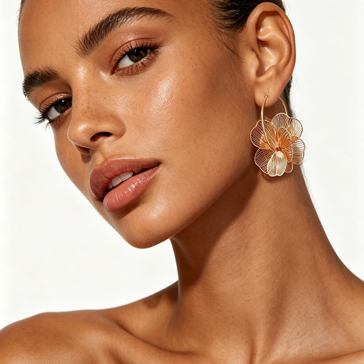 Dangle Flower Gold Earrings for Women, Trendy Statement Hoop Earrings Gifts