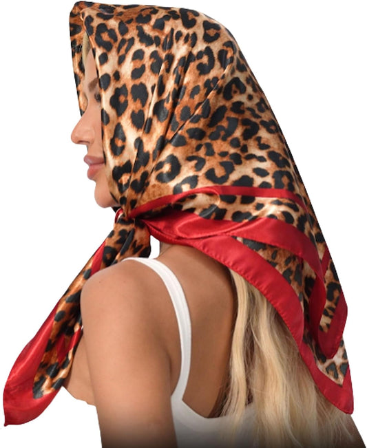 Leopard Print Head Scarf for Women like Silk Satin Scarf for Hair Wrapping at Night Bandana Square Scarf 35 Inches