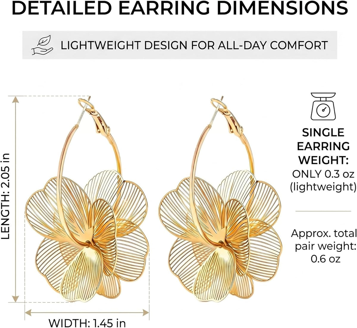 Dangle Flower Gold Earrings for Women, Trendy Statement Hoop Earrings Gifts