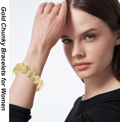 Gold-Plated Cuff Bracelet for Women Chunky Multi-Layer Cross Wire Adjustable Open Bracelet Wide Bracelets Bangle