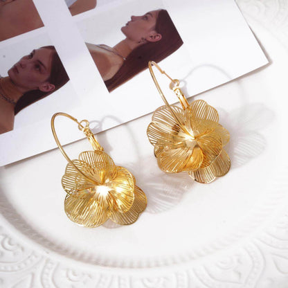 Dangle Flower Gold Earrings for Women, Trendy Statement Hoop Earrings Gifts