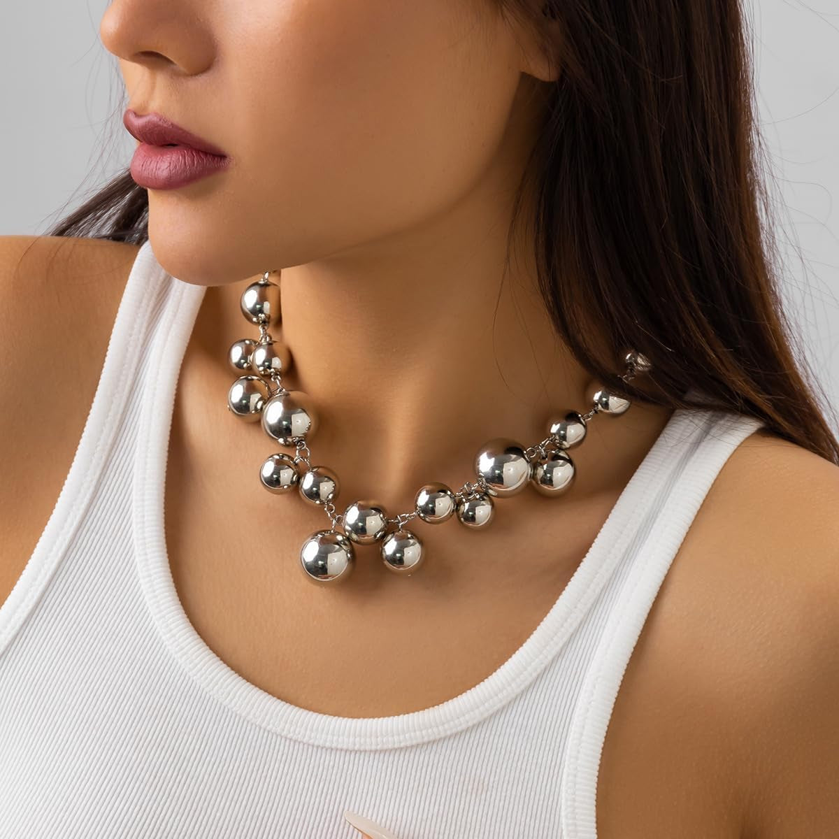 Chunky Pearls Statement Choker Necklace for Women,14K Gold Large Beaded Punk Ball Cluster Collar Necklace Party Dainty Jewelry Gift