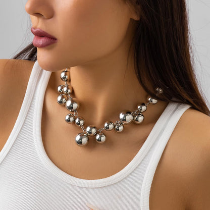 Chunky Pearls Statement Choker Necklace for Women,14K Gold Large Beaded Punk Ball Cluster Collar Necklace Party Dainty Jewelry Gift