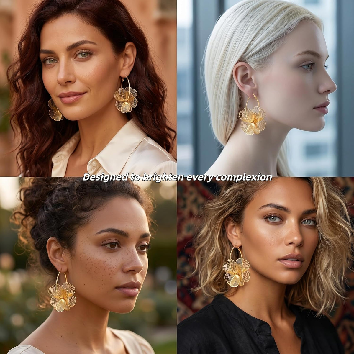 Dangle Flower Gold Earrings for Women, Trendy Statement Hoop Earrings Gifts