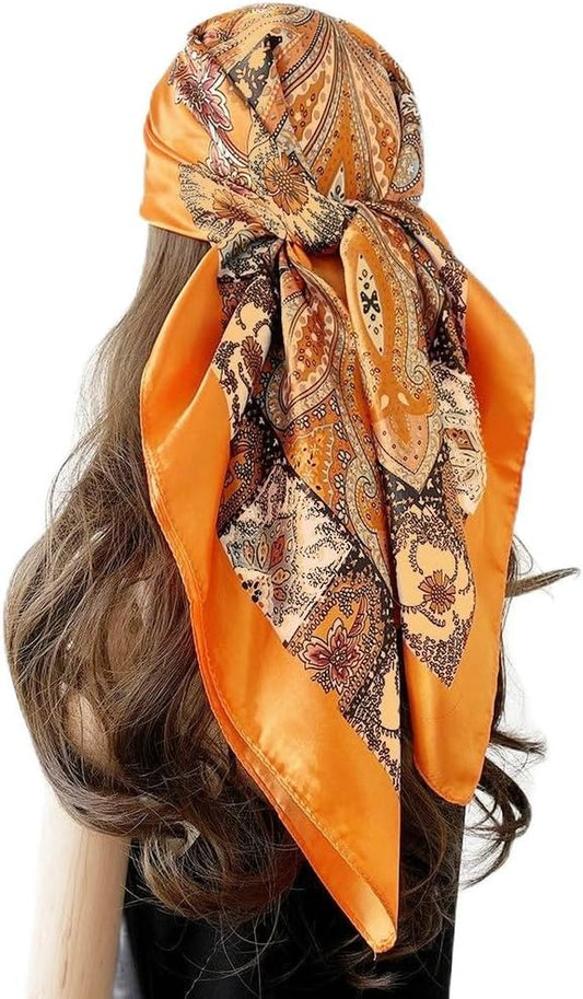 Large Head Satin Scarf Silky Hair Scarf 35" Head Wraps for Women
