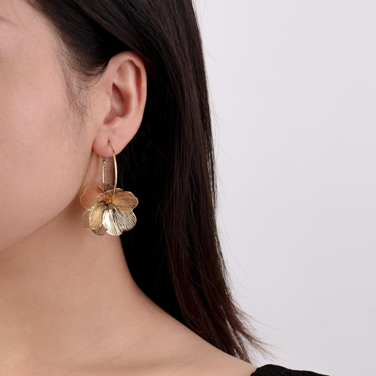 Dangle Flower Gold Earrings for Women, Trendy Statement Hoop Earrings Gifts