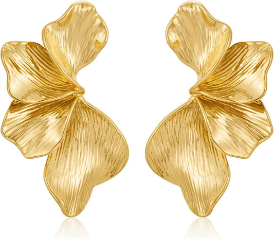 Amara Sculptural Statement Earrings gold-tone floral design