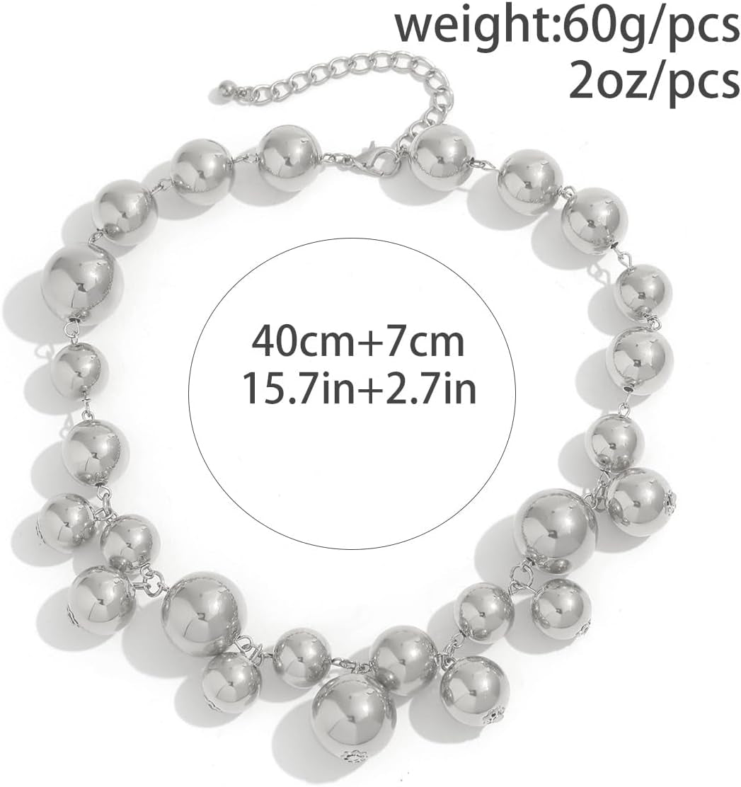 Chunky Pearls Statement Choker Necklace for Women,14K Gold Large Beaded Punk Ball Cluster Collar Necklace Party Dainty Jewelry Gift