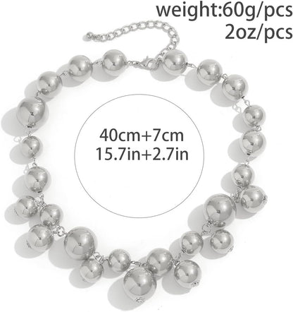 Chunky Pearls Statement Choker Necklace for Women,14K Gold Large Beaded Punk Ball Cluster Collar Necklace Party Dainty Jewelry Gift