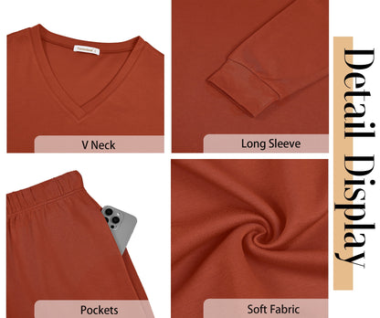 Two Piece Sets for Women Fall Outfits Fashion Lounge Sets V Neck Tops and Jogger Pants Tracksuit Vacation Travel Outfits