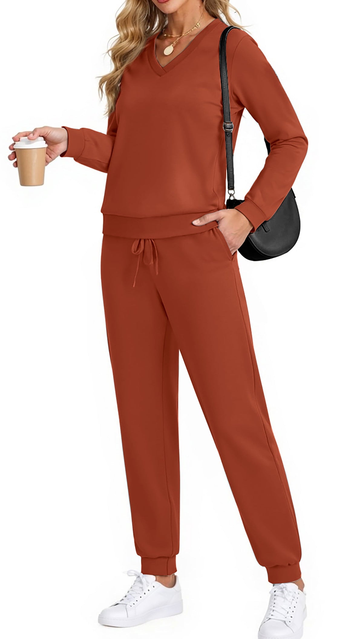 Two Piece Sets for Women Fall Outfits Fashion Lounge Sets V Neck Tops and Jogger Pants Tracksuit Vacation Travel Outfits