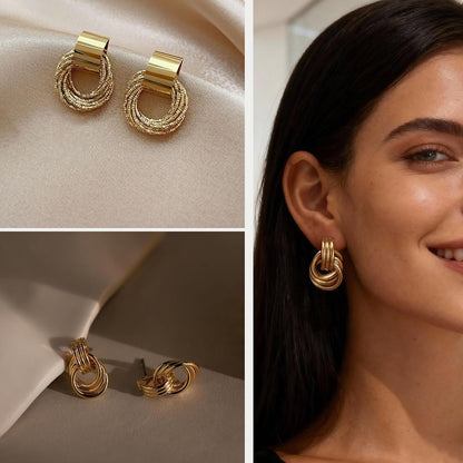 6 Pairs Chunky Gold Earrings for Women Gold Plated Knot Earrings Trendy Statement Drop Dangle Teardrop Lightweight Hypoallergenic Fashion Accessories Jewelry Set Gifts for Women