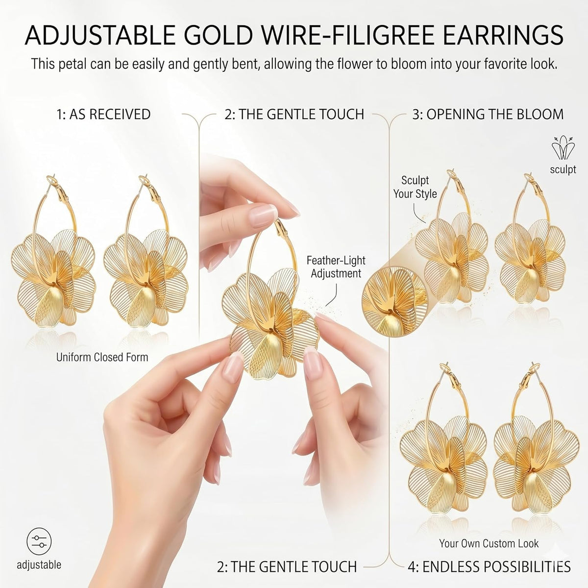 Dangle Flower Gold Earrings for Women, Trendy Statement Hoop Earrings Gifts