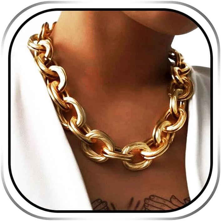 Nova Statement Chain chunky gold-tone link necklace styled on model